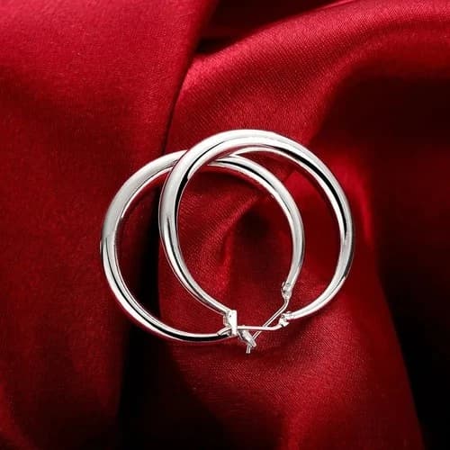 925 Sterling Silver 33mm Large Hoop Earrings Round Circle Women Trend Jewelry