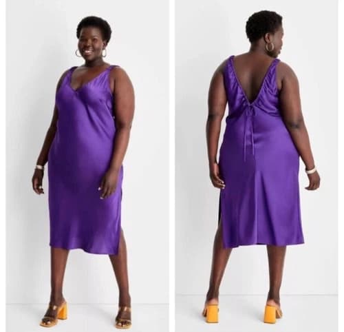 Future Collective Alani Noelle Purple Strappy V-Neck Midi Dress Womens 1X H6