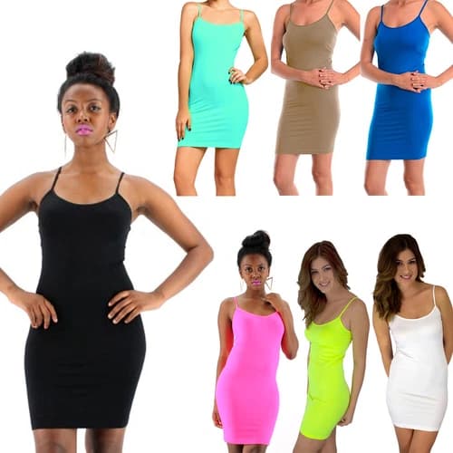 Extra Long Seamless Tunic Dress Slip Camisole Layering Tank Top Spandex One Size