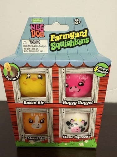 New 4-Pack Schylling Nee Doh Farmyard Squishkins Farm Animals Needoh Squishies