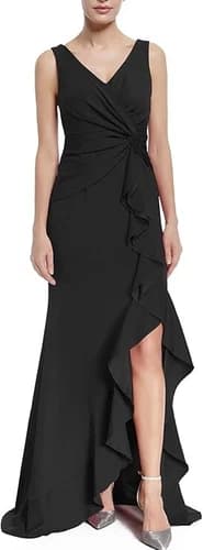 LSISI WOMEN'S V-NECK FORMAL BLACK EVENING DRESS BRAND NEW
