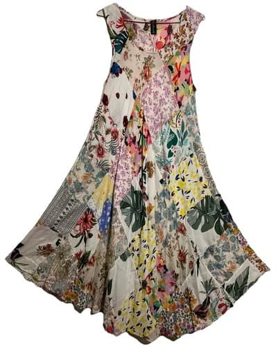 Nwt SACRED THREADS boho patch funky hippie rayon umbrella DRESS O/S fits M