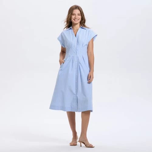 Women's Short Sleeve Pleated Midi Shirtdress - A New Day