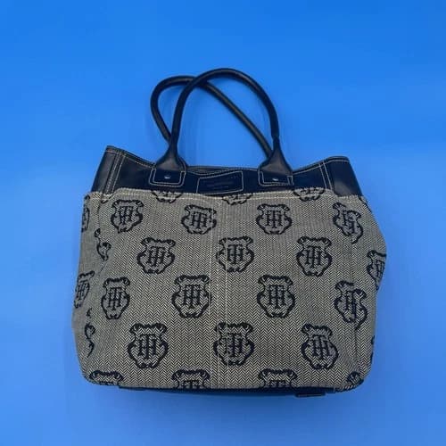 Tommy Hilfiger Purse Handbag Tote Brown w/ Black Leather