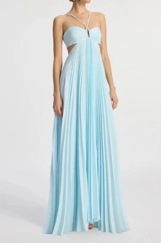 A.L.C. Halter Solid Pleated Maxi Dress Blue Beautiful and elegant dress 2025 new