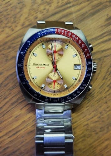 Detroit Mint Speedy Chronograph Gold Pogue Dial Mechaquartz Seiko Movement