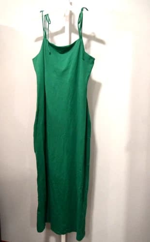 NWT A New Day Women's L Green Maxi Dress Deep Scoop Back Fabric Tie Straps