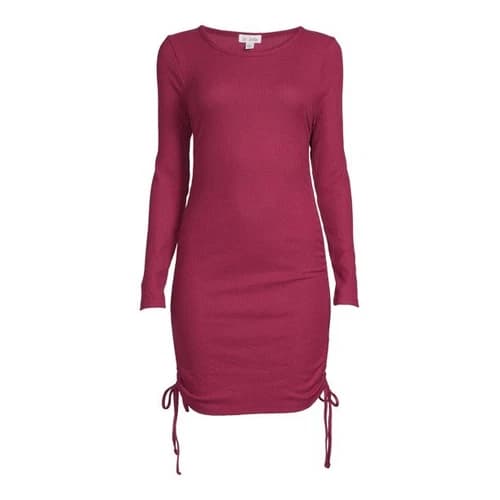 Liv & Lottie Juniors’ Long Sleeve Hacci Rib Dress – Red, Size XL