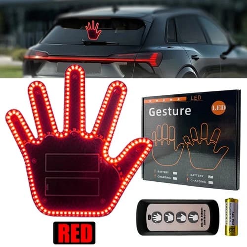 Funny Middle Finger Gesture Car Finger Light Car Accessories with Remote LED RED