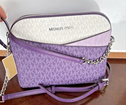 Michael Kors Jet Set Travel MD Dome Crossbody Bag Signature Dark Purple Multi