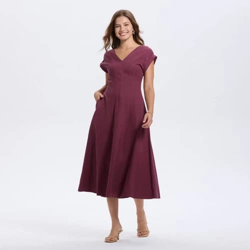 Women's Short Sleeve V-Neck Midi A-Line Dress - A New Day