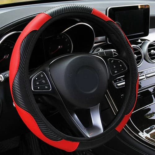 Car Microfiber Leather Steering Wheel Cover Non Slip 15'' Accessories Red+Black