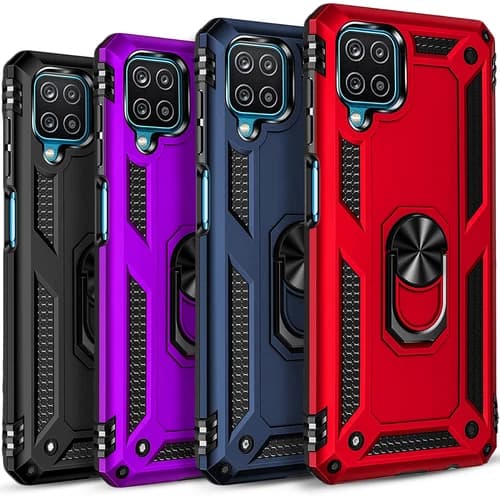 For Samsung Galaxy A12 Case Phone Cover Ring Kickstand +Tempered Glass Protector