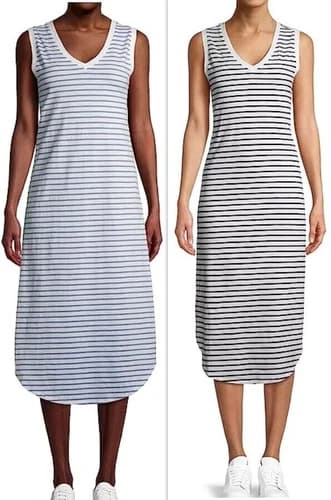 Time and Tru Women's Double V-Neck Shirttail Dress Stripes, Medium or XLarge