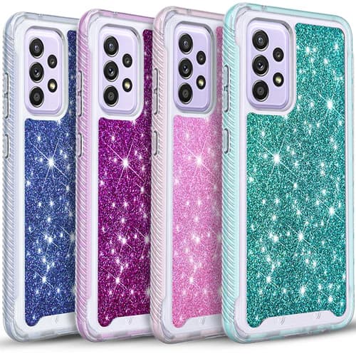 For SAMSUNG GALAXY A52 5G Case Phone Glitter Cover +Tempered Glass Screen