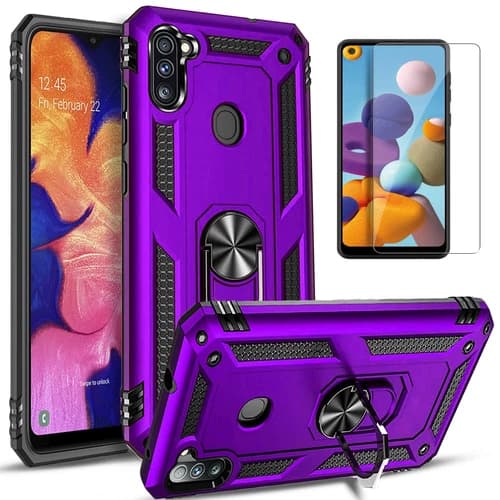 For Samsung Galaxy A11 Case Phone Cover Kickstand + Tempered Glass Protector