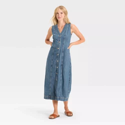 Women's Denim Button-Down Ankle Dress - Universal Thread