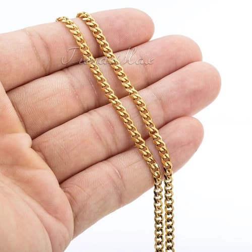 3mm Men Chain Gold Plated Stainless Steel Curb Cuban Necklace or Bracelet 7-30''