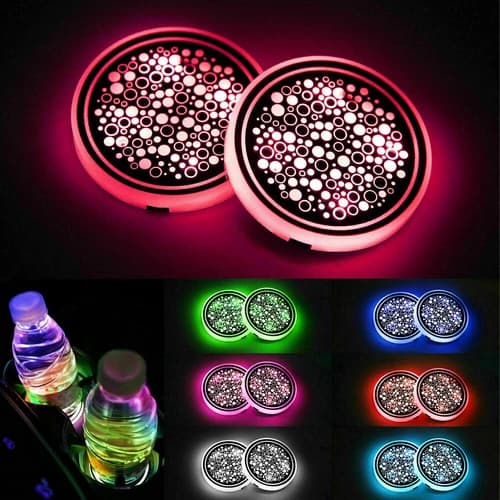 2x Colorful LED RGB Cup Coaster Pad Holder Atmosphere Light Lamp Car Accessories