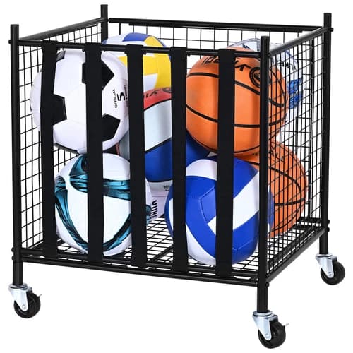 Uimoso Rolling Sports Ball Storage Cart Garages Sports Equipment Organizer Steel