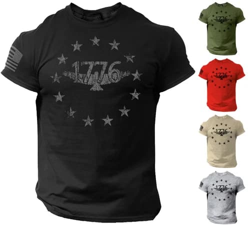 USA 1776 Distressed Men Patriotic T Shirt American Flag