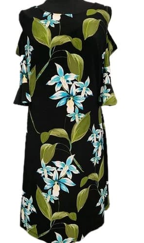 Tommy Hilfiger Cold Shoulder Floral Dress SZ 14 Black Green Blue Summer Wedding