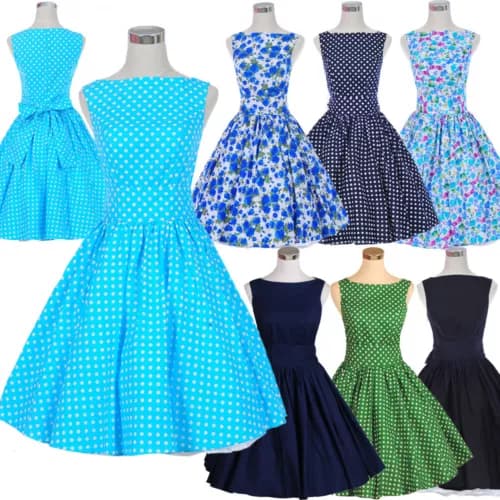 50s 60s 70s Style Vintage Retro Rockabilly Tea Dress Party Swing Dresses Cotton