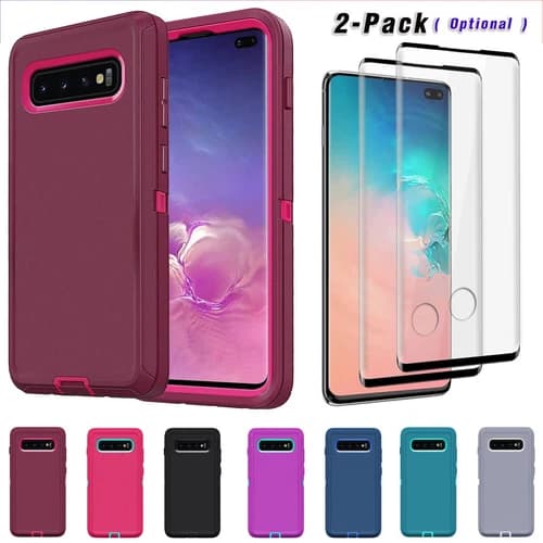 For Samsung Galaxy S10/S10e/S10+ Hybrid Rubber Phone Case Cover / Tempered Glass