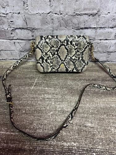 Ralph Lauren Black/tan Leather Snakeskin Print Crossbody Purse Gold Hardware