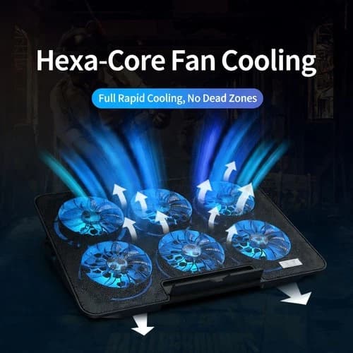 Quiet Laptop Cooling Pad 6 Fans Adjustable Speed Slim Portable Design