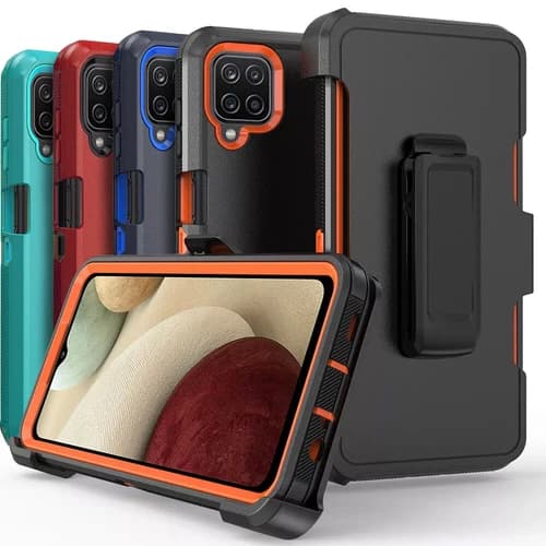 For Samsung Galaxy A12 Case Phone Cover Shockproof Belt Tempered Glass Screen