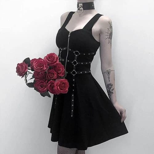 Black Punk Goth Strapless Dress